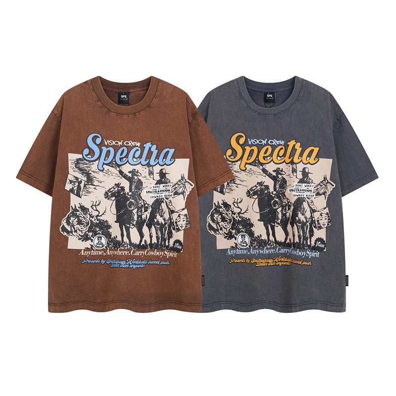 Y2K mens shirt retro loose round neck men's short sleeve T-shirt