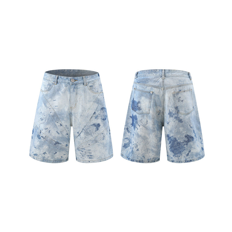 Stone Wash T shirt tie-dye gradual change washed old denim short sleeves