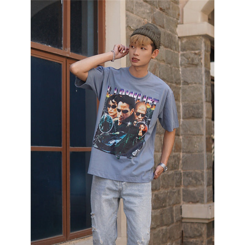 Film Star T Shirt Personalized Cotton Short Sleeve Loose American Retro Design T-shirt