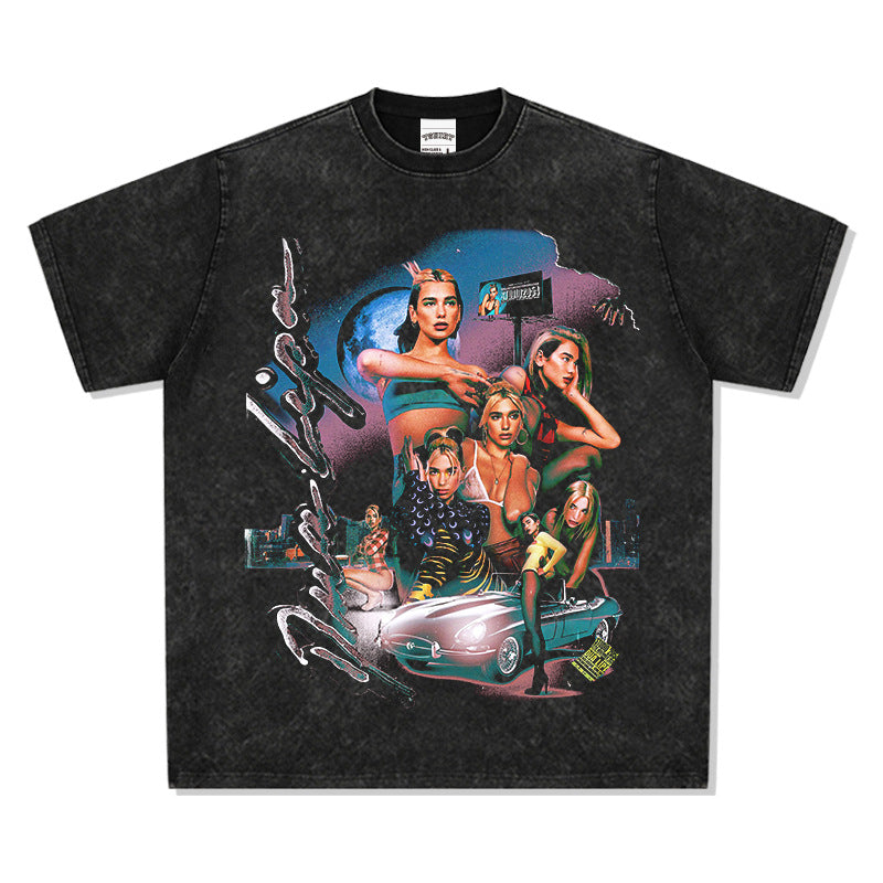 New york hip hop shop BC Dua Lipa print hip hop street short sleeve vintage T shirt