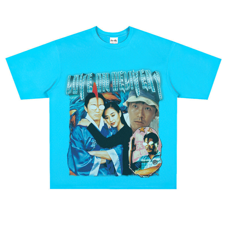 Film Star T Shirt Fragrant Short Sleeve Retro American Street T-shirt for Men and Women