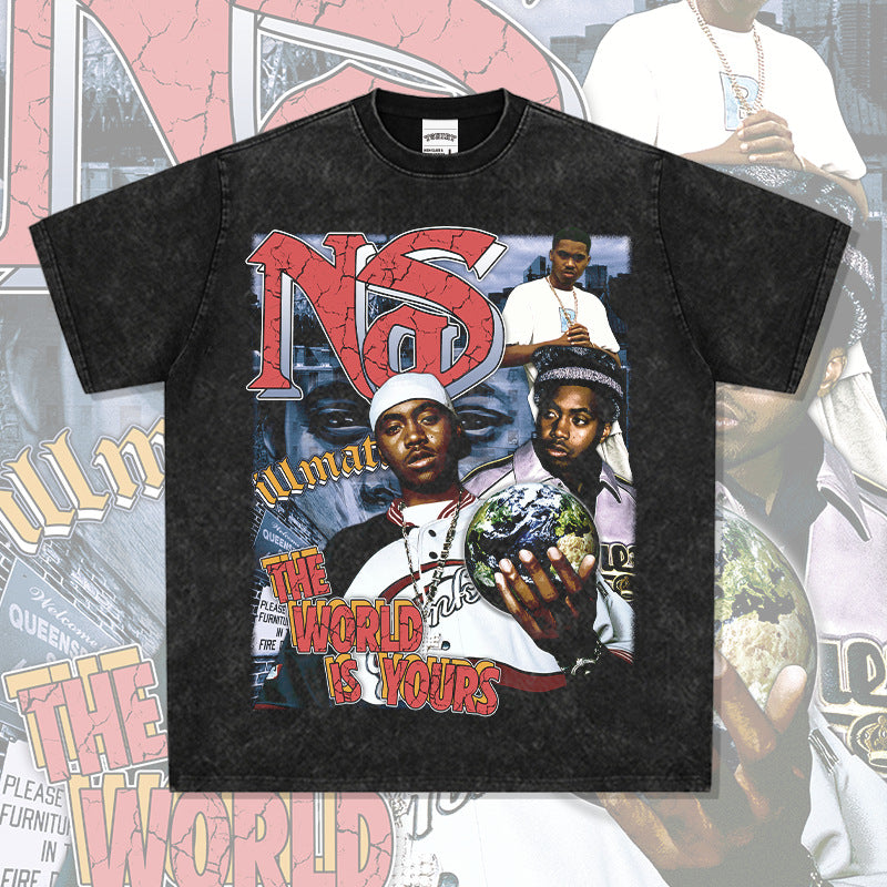 Streetwear masculino vintage hip hop nas print short sleeve t-shirt vintage