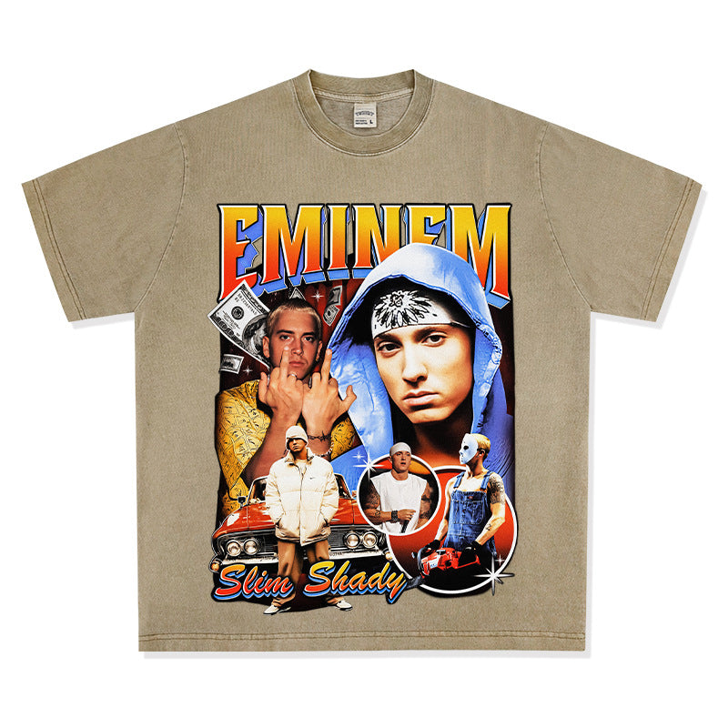 Streetwear masculino vintage hip hop Eminem print short sleeve t-shirt