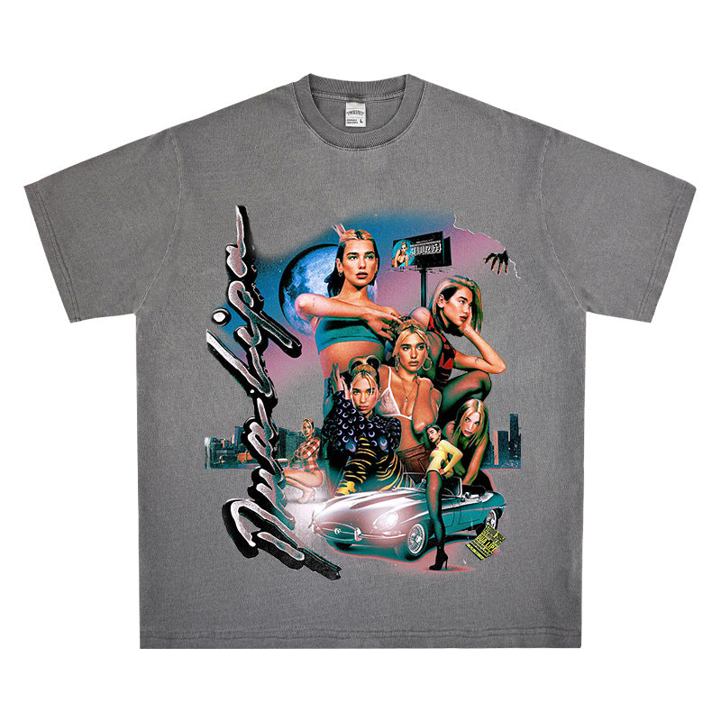 New york hip hop shop BC Dua Lipa print hip hop street short sleeve vintage T shirt