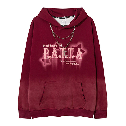 Streetwear Hoodie Vintage Star gradual change hooded sweater hip hop loose strap necklace hoodie