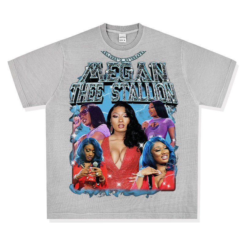 Marcas streetwear usa vintage hip hop Megan print short sleeve t-shirt