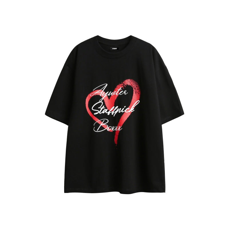 US drip outfits summer vintage love letter print casual loose short sleeve T-Shirts
