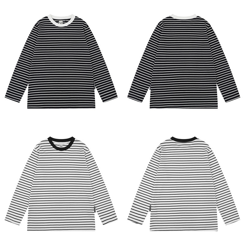 Camisas Retros Spring Long Sleeve T-Shirt Casual Loose Striped Top