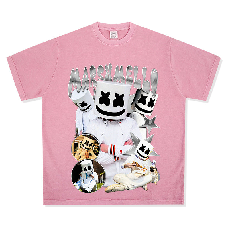 Streetwear masculin MARSHMELLO vintage hip hop rap print short sleeve t-shirt