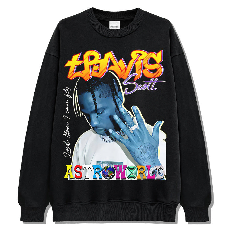 Marcas streetwear usa TravisScott vintage print wash crew neck sweater