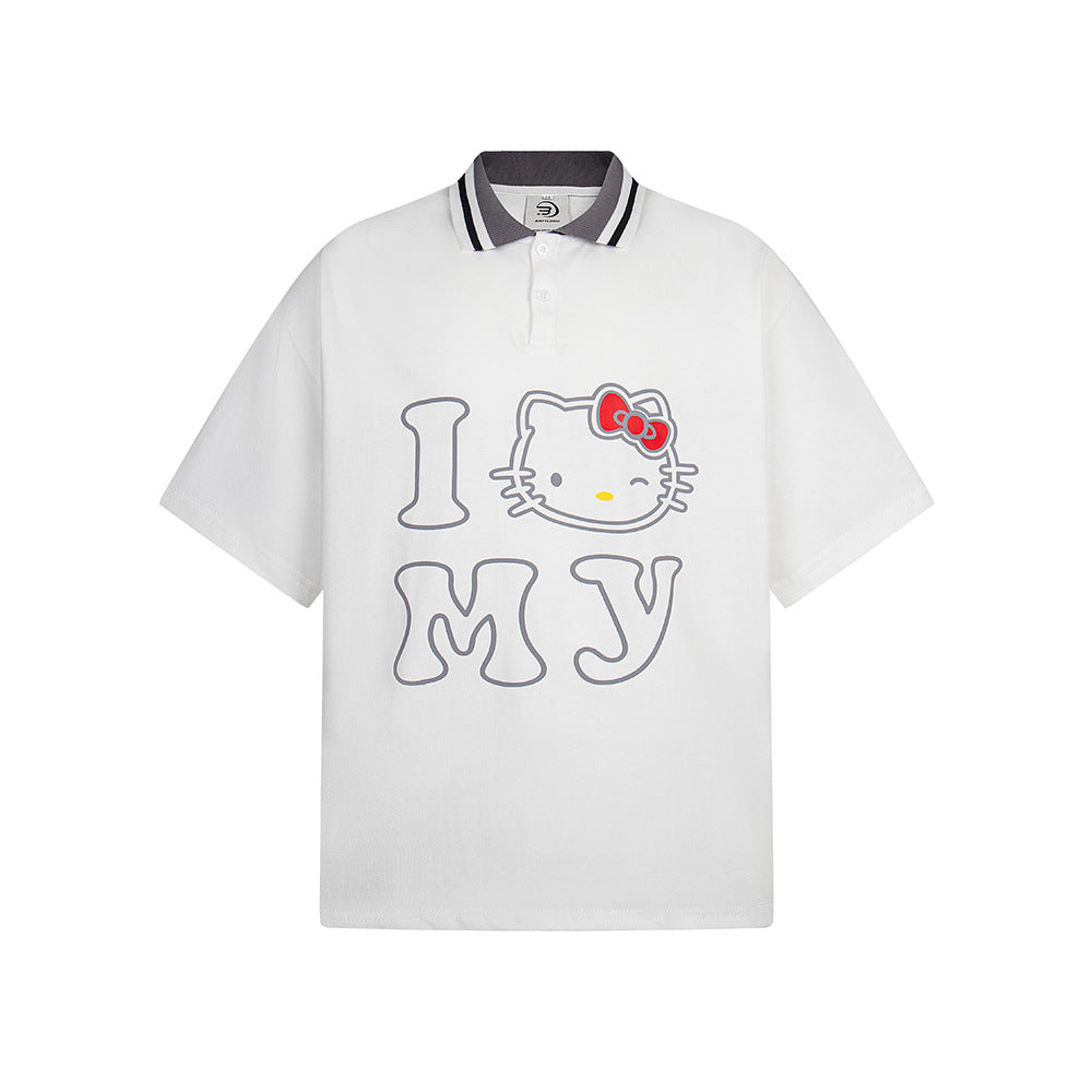 Hip Hop Clothes New York Cat Print Loose Short Sleeve T-Shirt Casual Letter Print Short Sleeve Top
