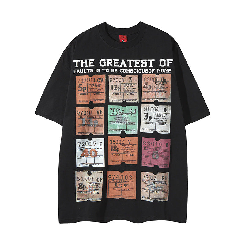 New York Hip Hop Style Casual Vintage Alphabet Print Crew Neck Short Sleeve T-Shirt 5 Summer Loose
