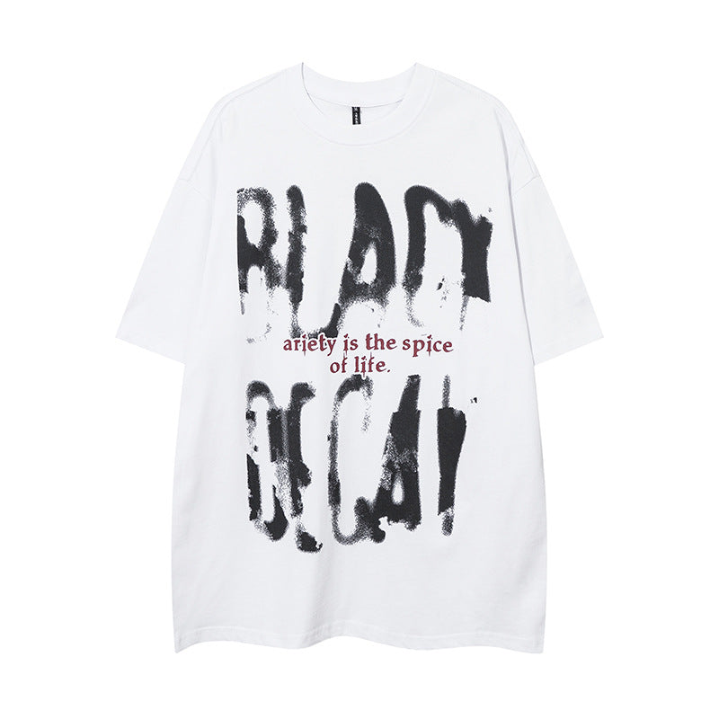 Vintage T Shirts Hip Hop Graffiti Letter Print T-Shirt