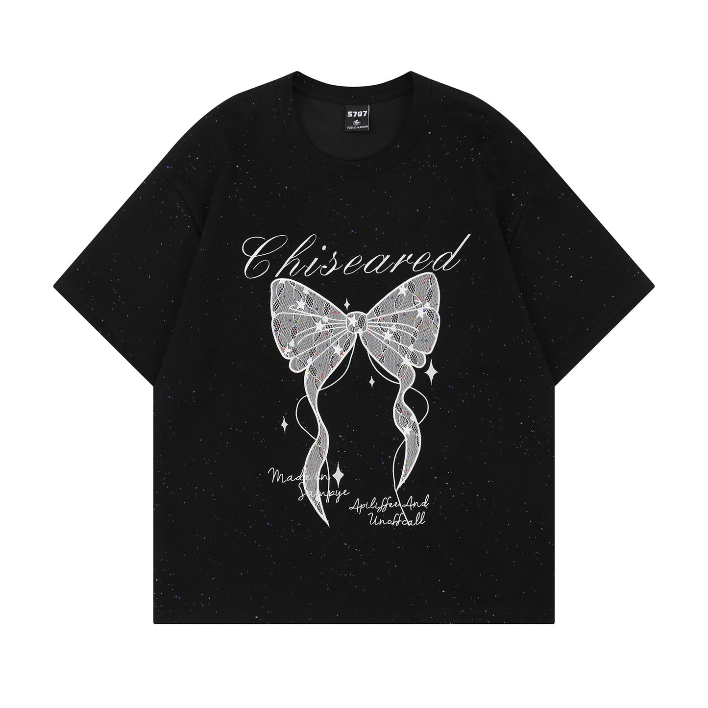 Distorted vintage lace butterfly short sleeve t-shirt summer loose top