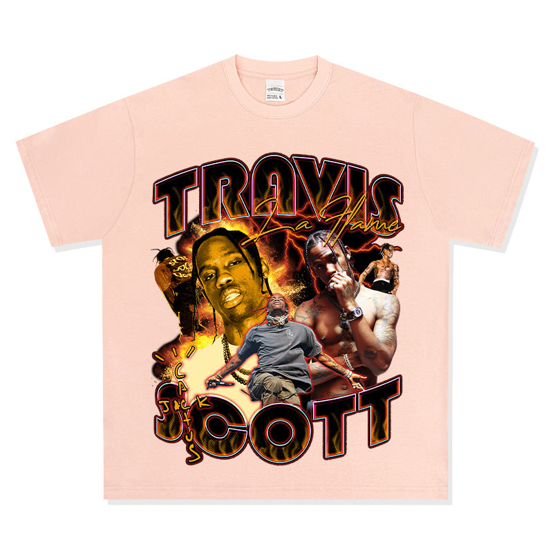 Outfit streetwear vintage hip hop travis scott print short sleeve t-shirt vintage