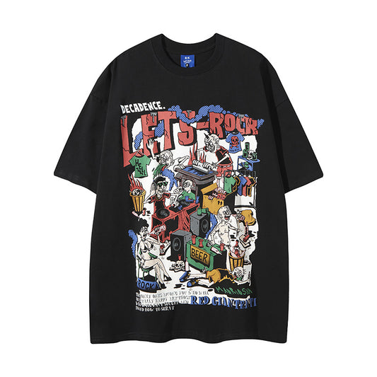 US drip outfits summer vintage cartoon pattern casual loose short sleeve T-Shirts