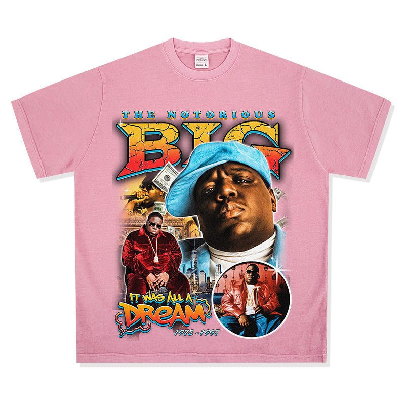 Streetwear masculino vintage hip hop Biggie Smalls print short sleeve t-shirt