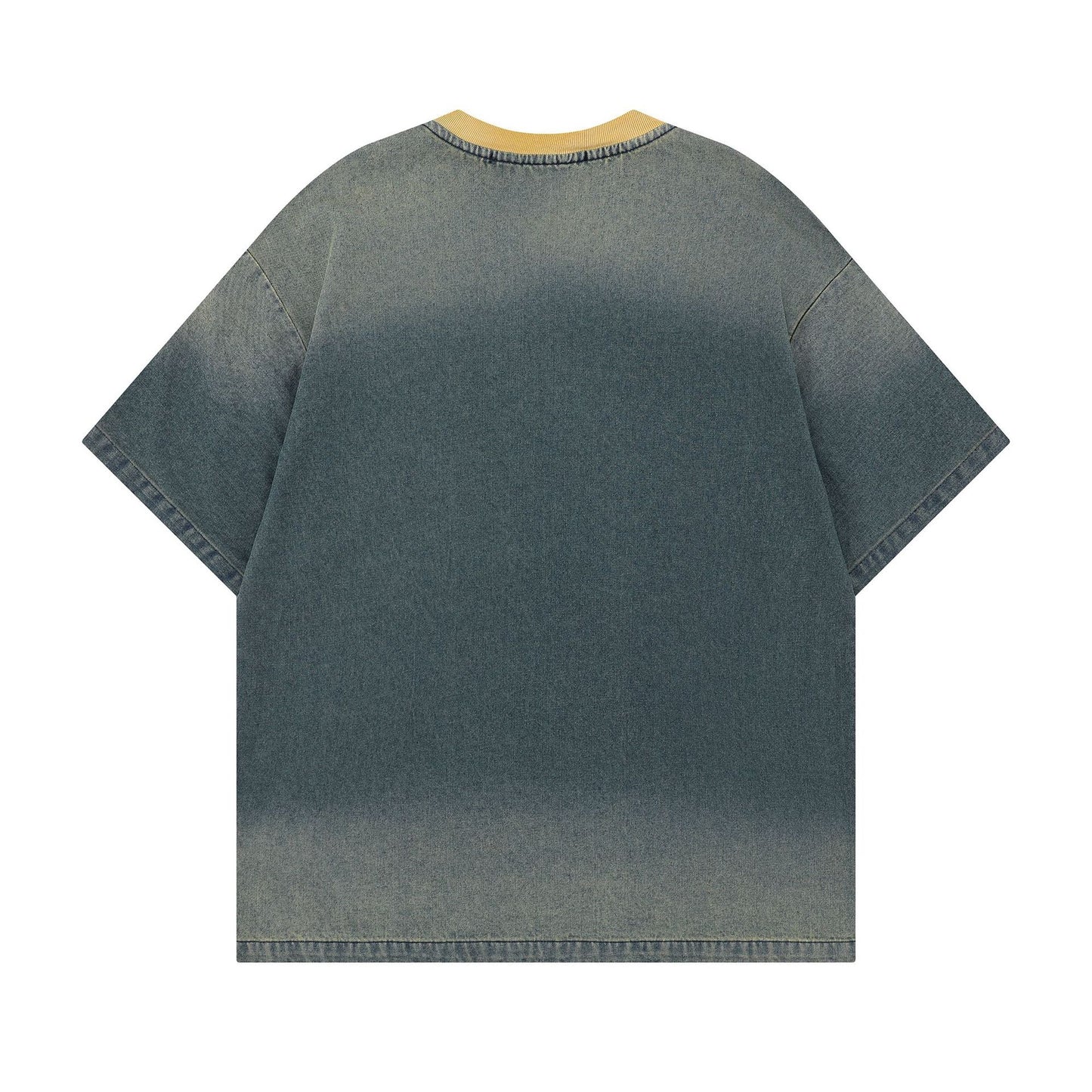 Hip Hop Clothing Summer Vintage Embroidery tee Washed Denim Short Sleeve T-Shirt