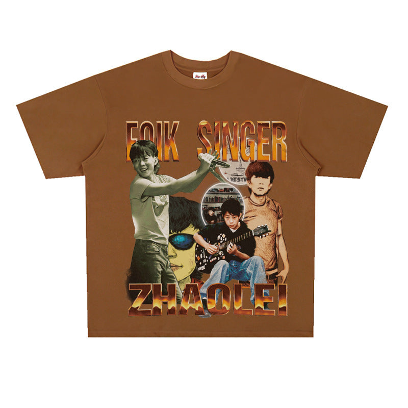 Film Star T Shirt Loose American Retro Street round Neck T-shirt Men and Women
