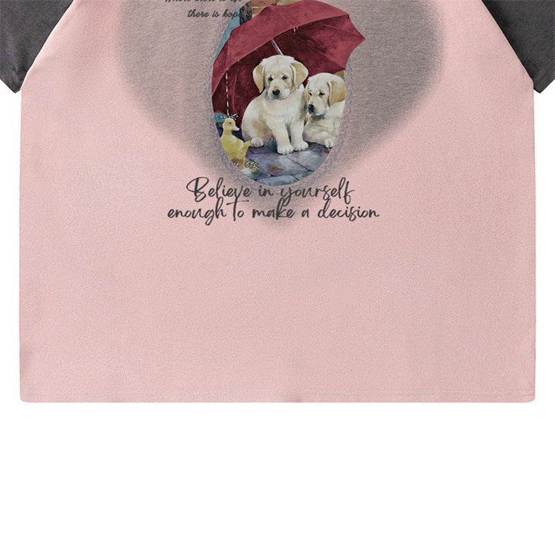 Camisetas streetwear Summer Vintage Cute Umbrella Puppy Casual Loose Short Sleeve T-Shirt