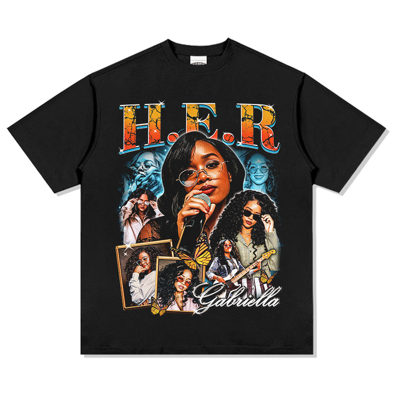 Outfit streetwear vintage hip hop HER print short sleeve t-shirt
