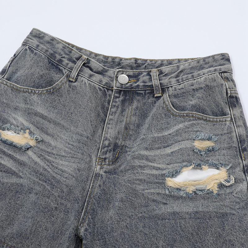 Stone Wash T shirt Leopard print denim short sleeve casual denim shorts