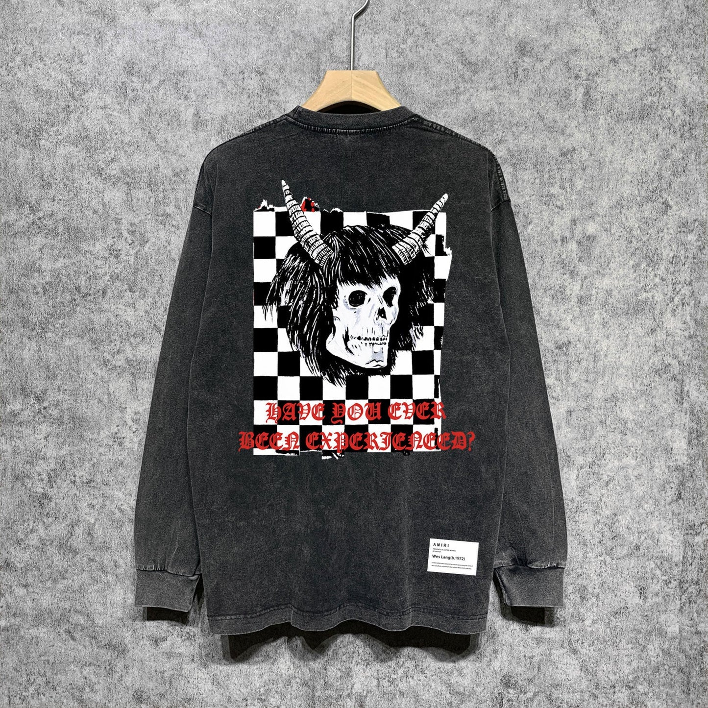 Amiri Long-Sleeved Shirt Horn Skull Vintage Distressed Long Sleeve T-shirt