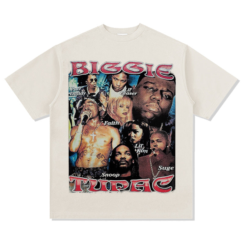 Streetwear masculino BIG BIGGIE SMALL HIPHOP hip hop t-shirt rap character print