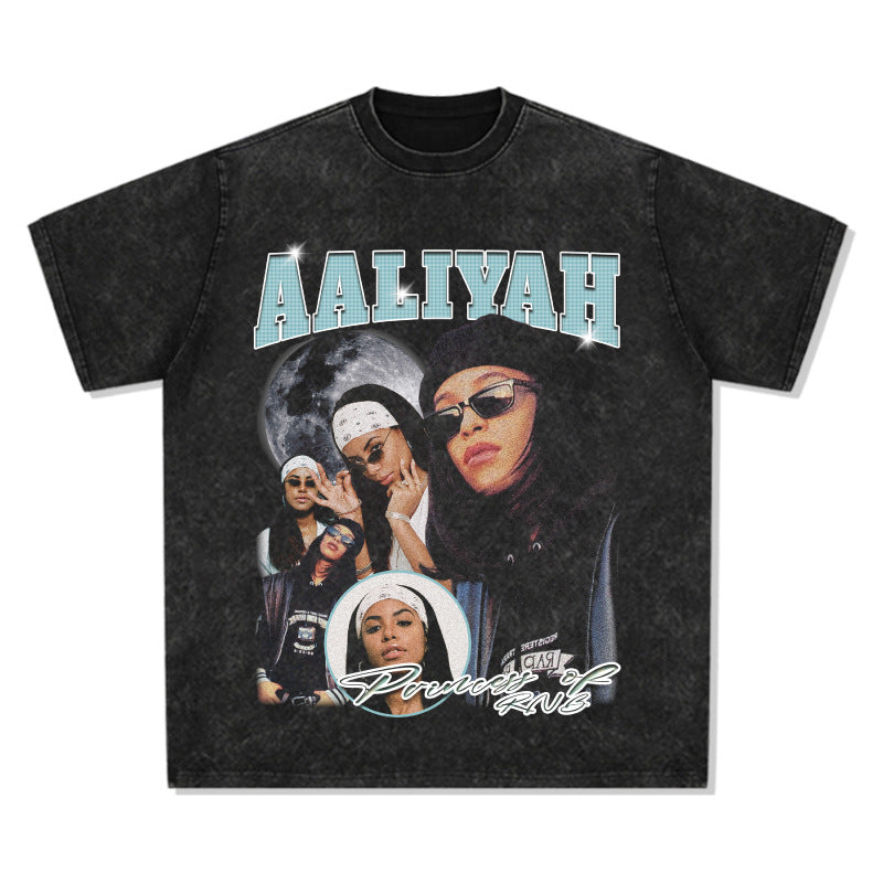 Cool t rapper vintage hip hop Aaliyah print short sleeve t-shirt