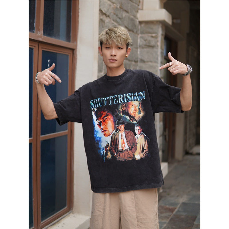 Film Star T Shirt Cotton Short Sleeve Loose Retro American T-shirt Men