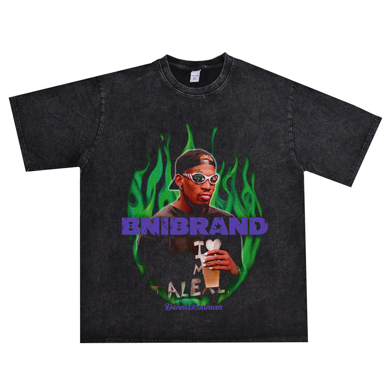 Film Star T Shirt Washed Old American Round Neck Loose T-Shirt Retro Short Sleeve