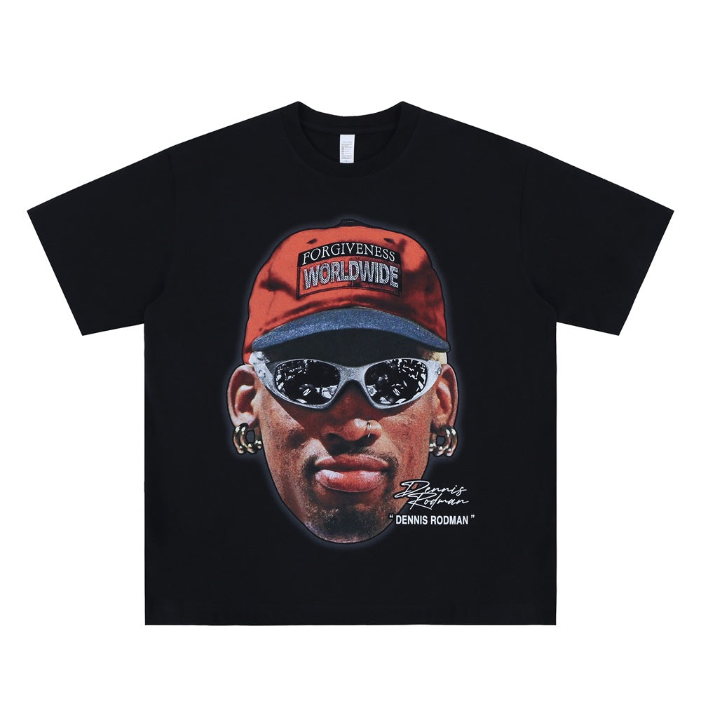 Vic Streetwear Summer Portrait Print Crew Neck Short Sleeve T-Shirt