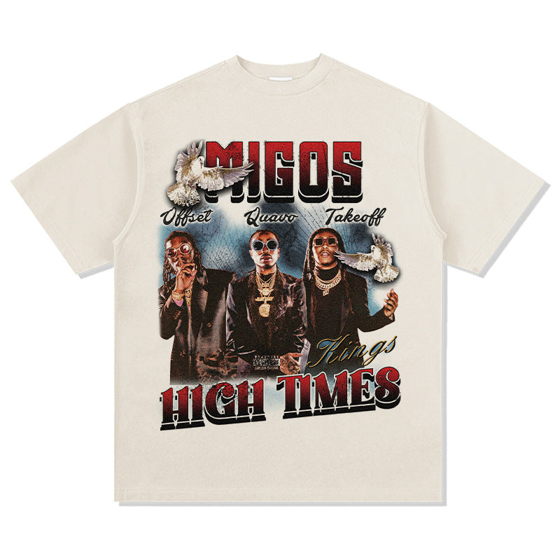 Cool t rapper hip hop team Migos print short sleeve wash