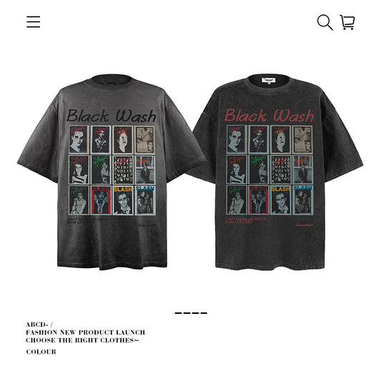 American vintage street T-shirt pure cotton retro men's and women's summer loose