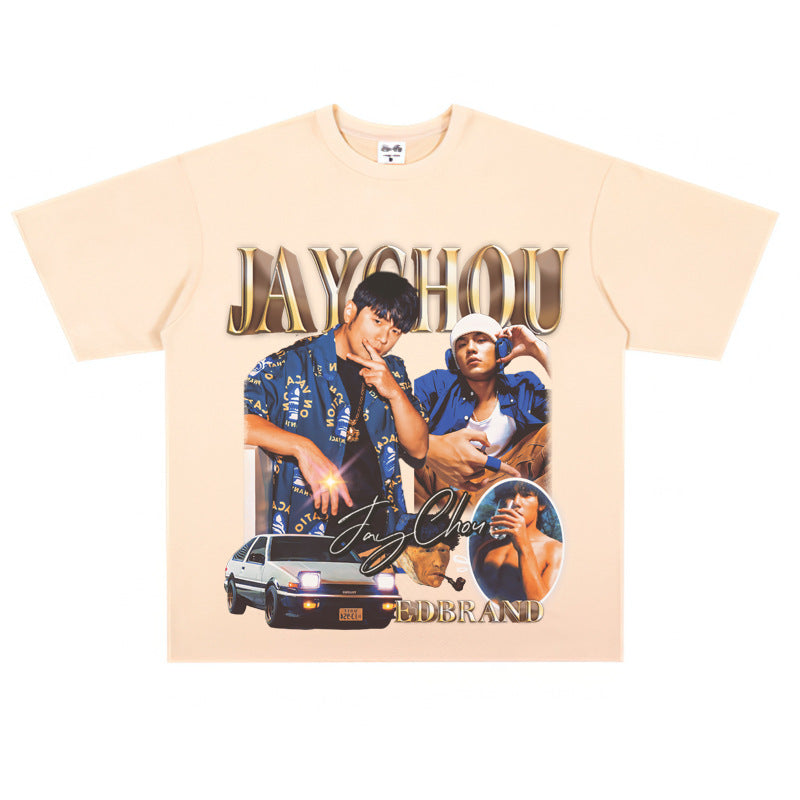 Film Star T Shirt Jay Chou Peripheral Loose National Fashion Retro Street Cotton T-shirt