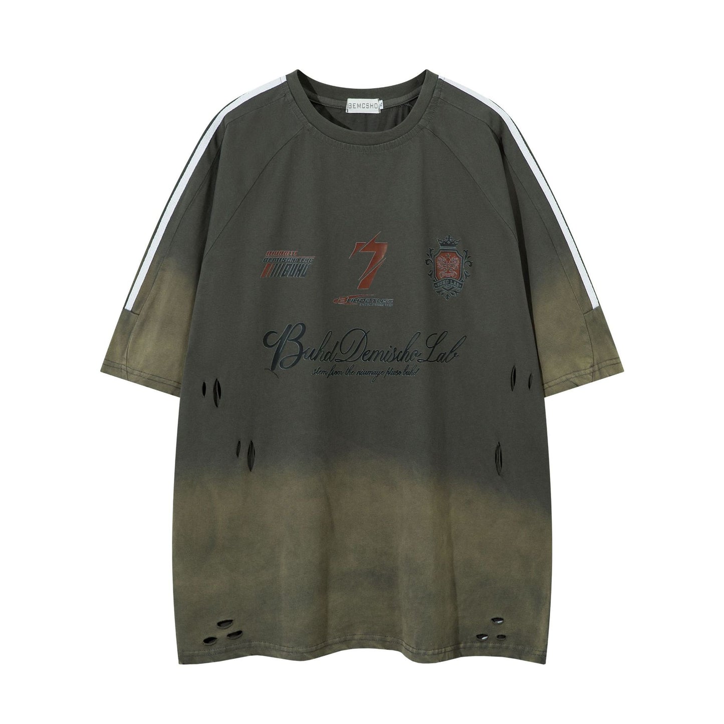 Hip hop shirt summer retro gradual change of color washed old short sleeve T-shirt