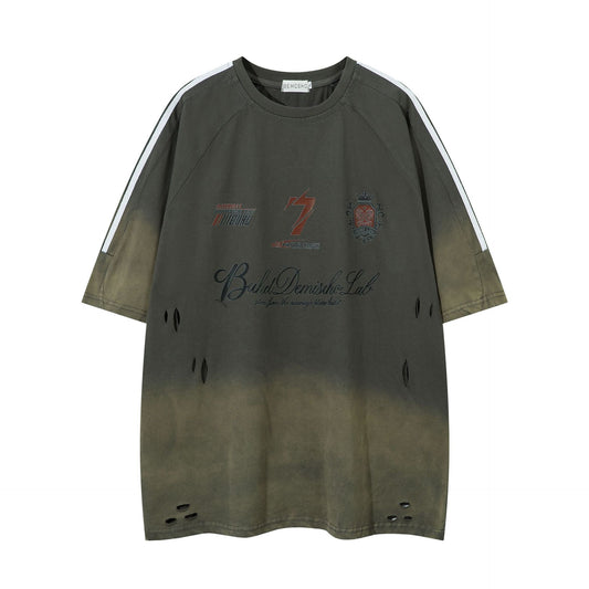 Hip hop shirt summer retro gradual change of color washed old short sleeve T-shirt