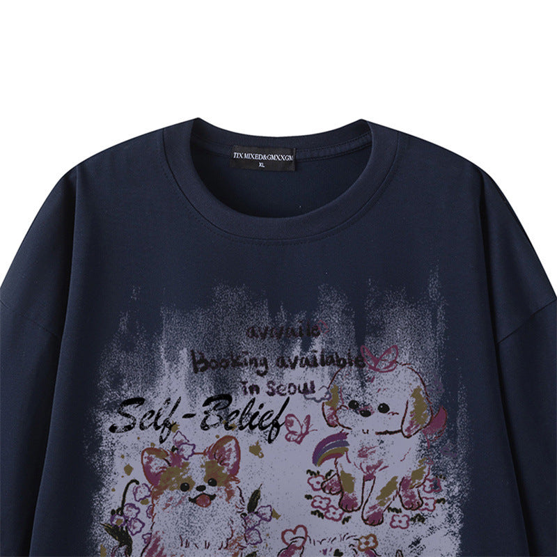 Camisetas streetwear Summer Vintage Puppy Casual Loose Short Sleeve T-Shirt