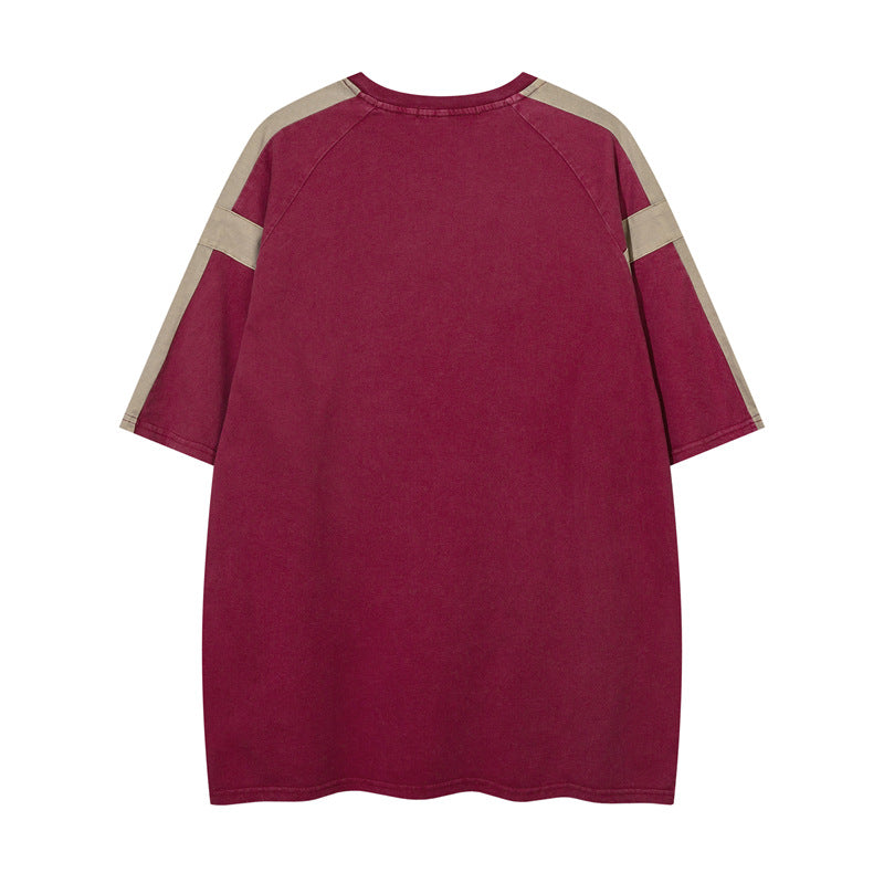Y2K mens shirt contrasting color short-sleeved t-shirt casual