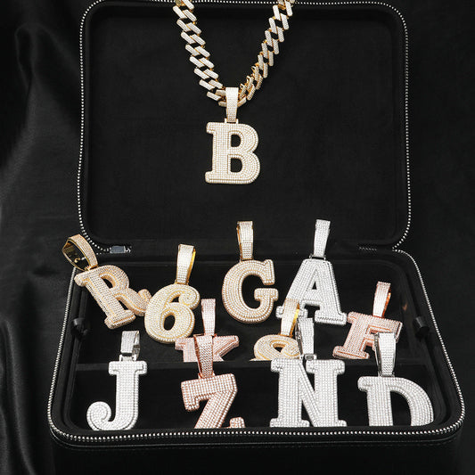 Jewelry 26 Letter Silver Pink Pendant Necklace with Zircon Number Pieces