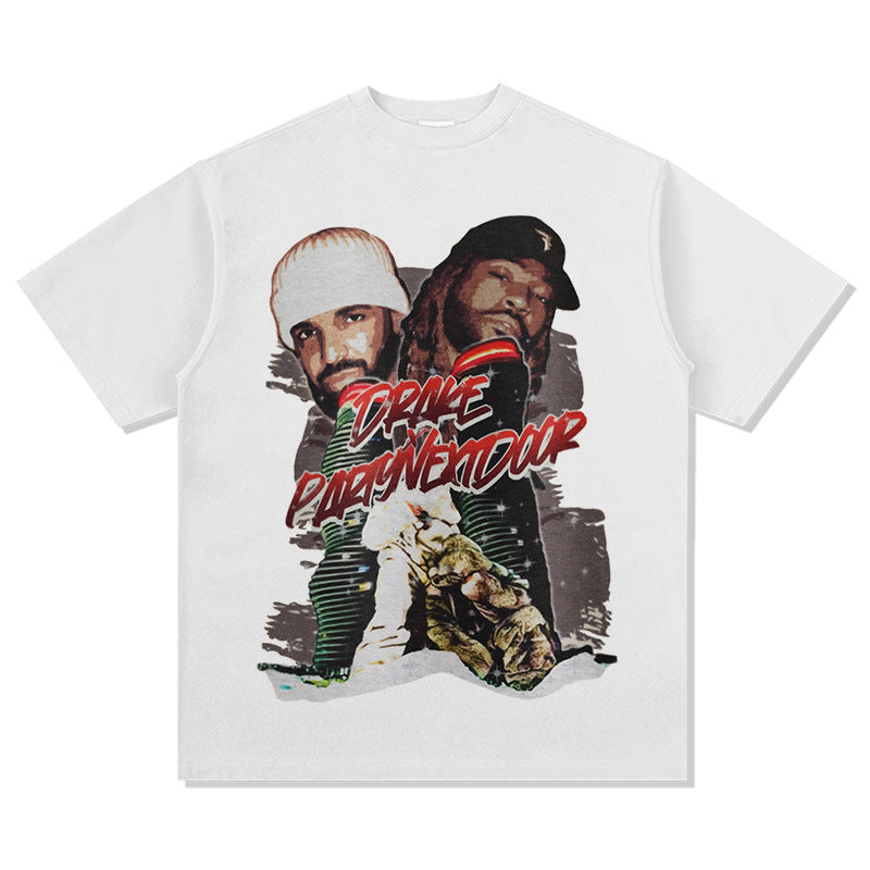Outfit streetwear vintage hip hop drake drake print short sleeve t-shirt