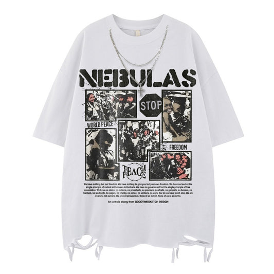 US drip outfits summer vintage figure pattern print casual loose short sleeve T-Shirts