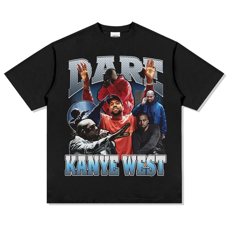 Cool t rapper kanye west vintage hip hop rap print short sleeve t shirt