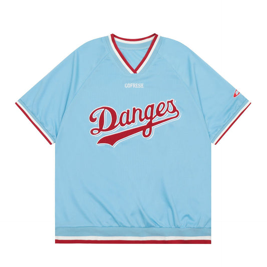 60s Style T Shirts Baseball Uniform V-Neck T-Shirt Loose Mesh