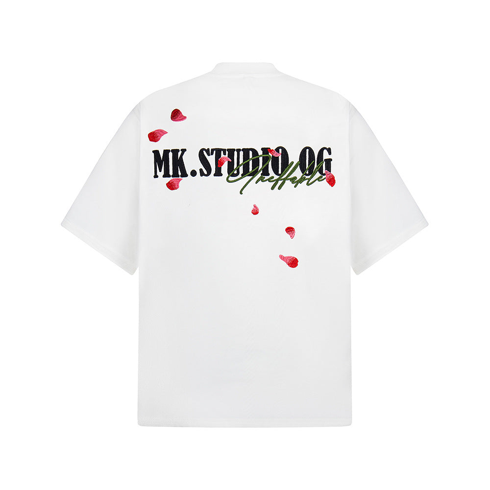 Hip Hop Clothes New York Vintage Embroidered Floral Summer Short Sleeve T-Shirt