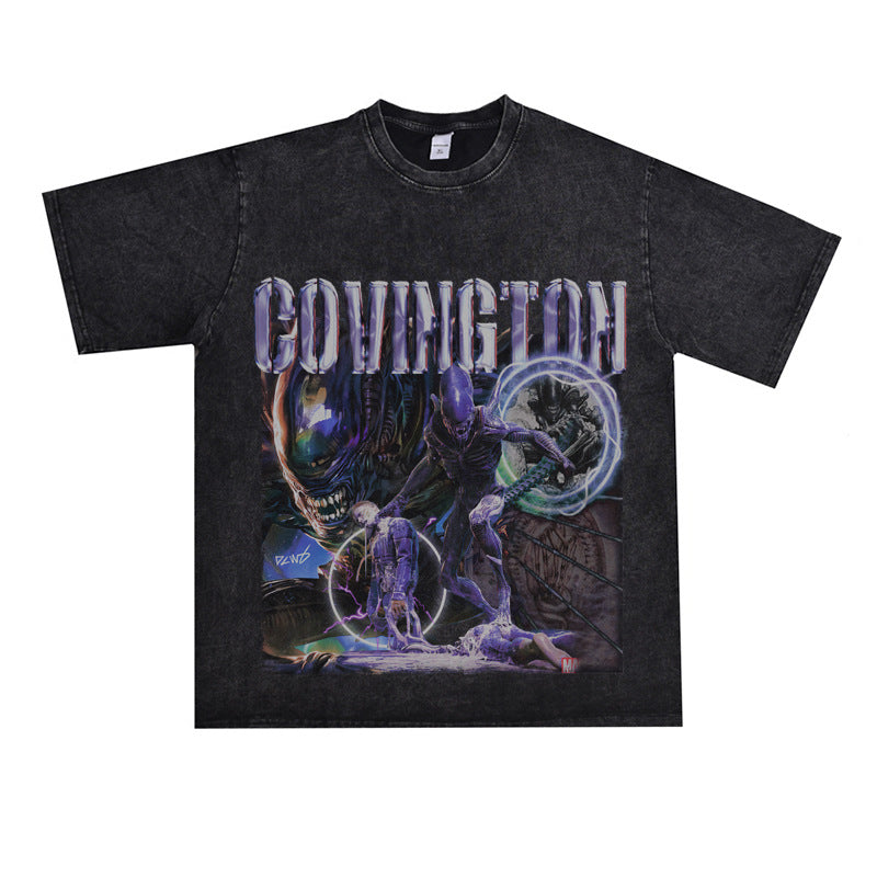Film Star T Shirt Cotton Short Sleeve Loose Retro Design round Neck Heavy T-shirt Men