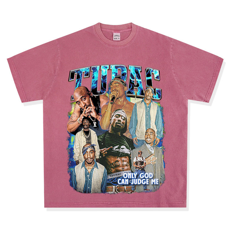 Outfit streetwear vintage hip hop tupac print short sleeve t-shirt