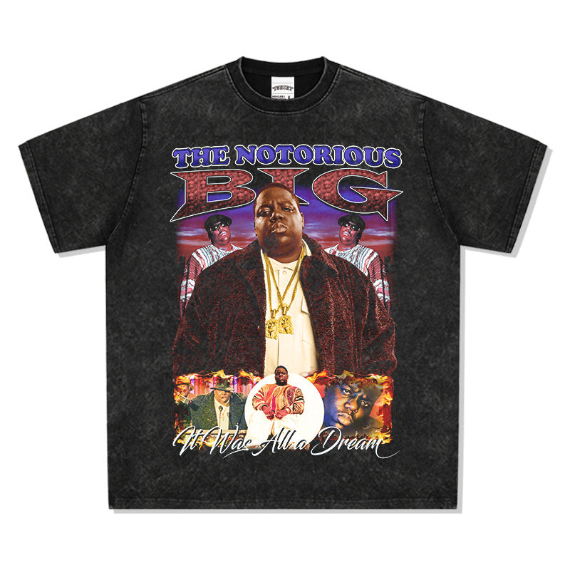 Streetwear masculino vintage biggie print short sleeve t-shirt