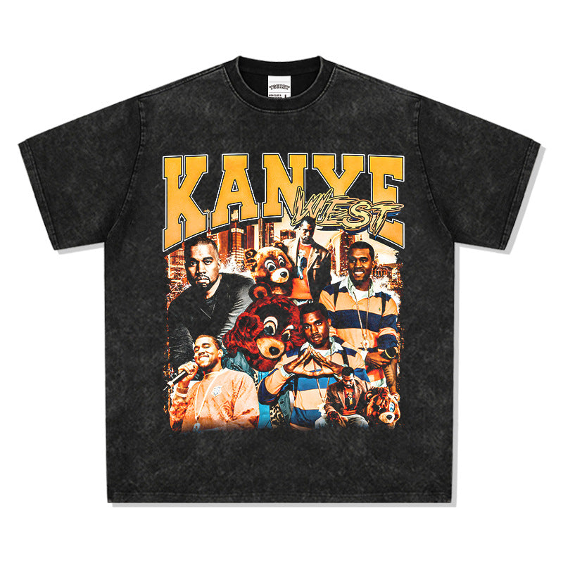 Outfit streetwear vintage hip hop kanye print short sleeve t-shirt