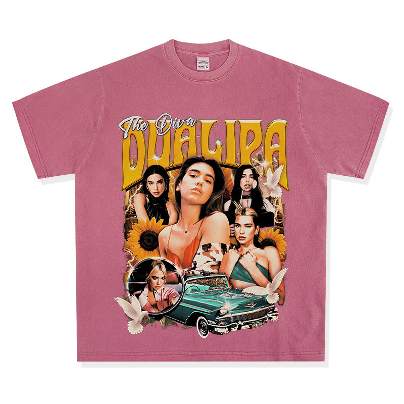 New york hip hop shop vintage hip hop dua lipa print short sleeve t-shirt
